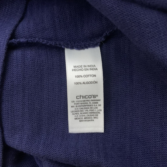 Chico’s Top Size 4 Woven Elbow Sleeve V Henley Pullover 3/4 Sleeve Midnight NWT - Picture 4 of 6
